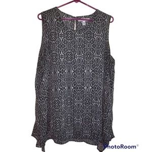 Fever Sleeveless Black And White Mosaic Print Blouse Size XL